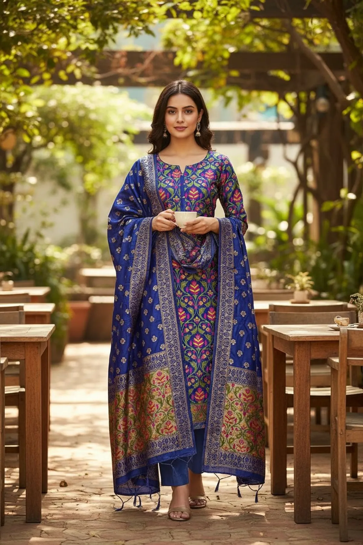 Banarasi Tapeta Silk Zari Tilfi Meena Suit Set – Royal Blue
